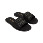 Miu Miu Raffia Slide Sandals Black - Image 3