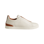 Zegna Triple Stitch off-white deerskin leather brown suede